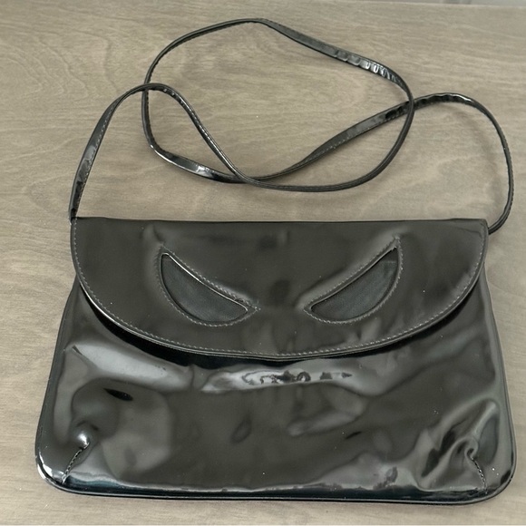 Vintage Black Patent Alien Eyes Mesh Cutout Envelope Clutch - Goth/Costume/Party - Picture 6 of 7